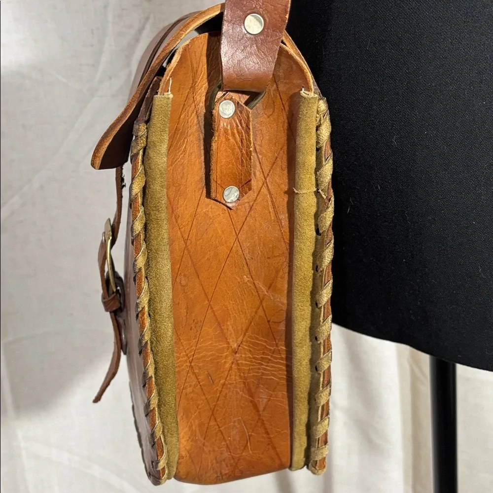 Vintage Handcrafted Brown Tooled Leather Shoulder Bag